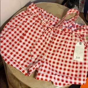 NWT Jolt gingham red plaid cuffed tie waist shorts